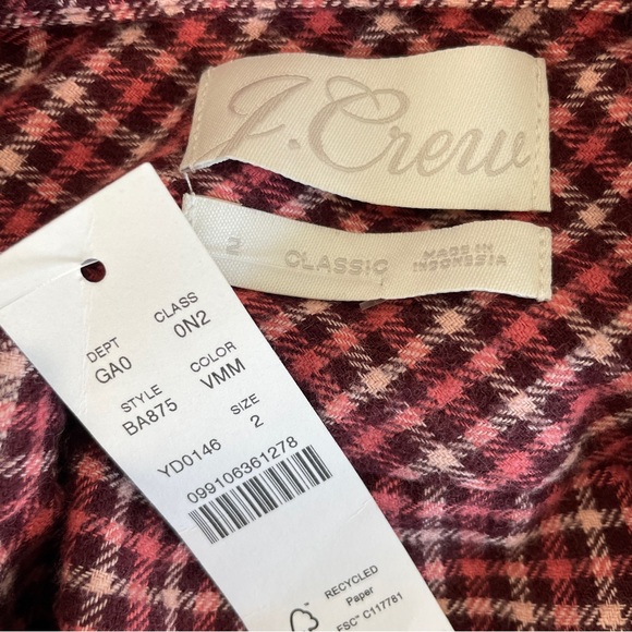 J Crew Womens Classic Fit Flannel Shirt Sz 2 Check Heritage Preppy Cabincore - Picture 10 of 11